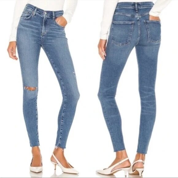 Agolde Organic High Rise Distressed Frayed Raw Hem Skinny Jeans NEW WITH TAGS - Picture 1 of 4